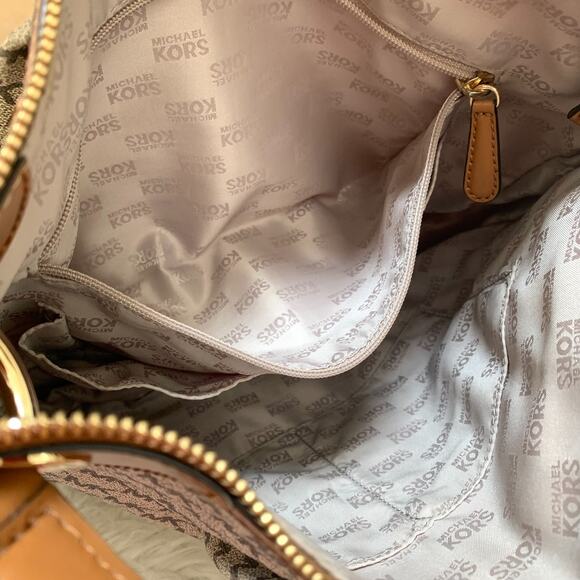 MICHAEL KORS JET SET Logo Nat'l/Acorn Large Pleated NS Convertible Shoulder Bag - Picture 11 of 16